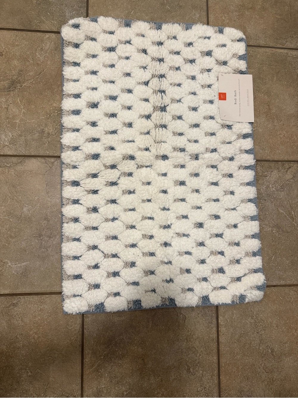 World Market Rodi White and Blue Textured Bath Rug - Home Accents